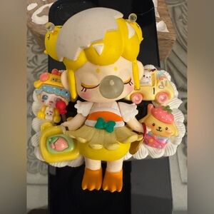 New Cute Yellow Bubblegum Girl Figurine with Pastel Accent phone clip
